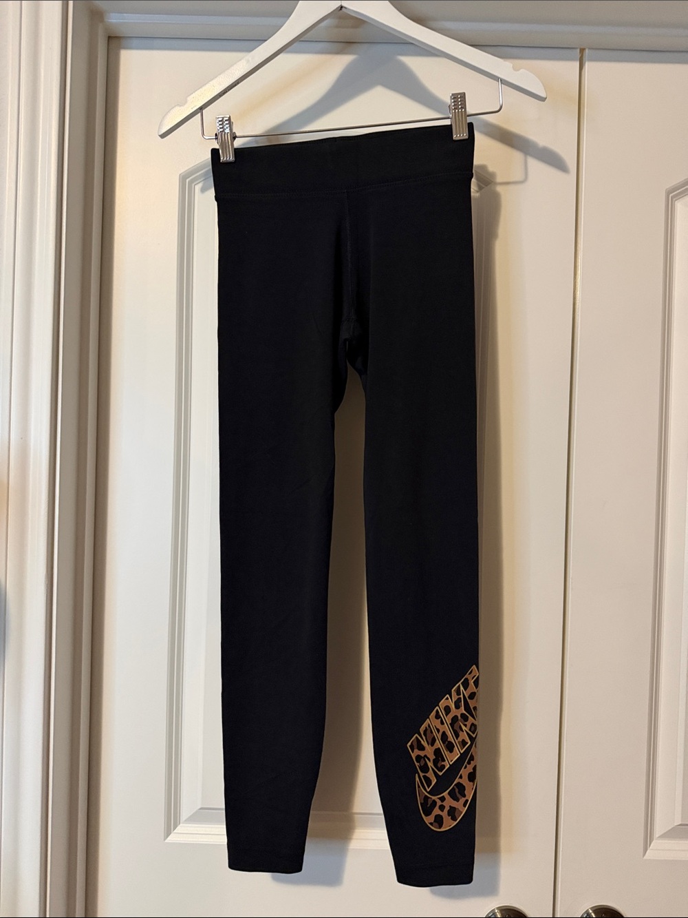 Nike Black Leggings with Leopard-Print Swoosh